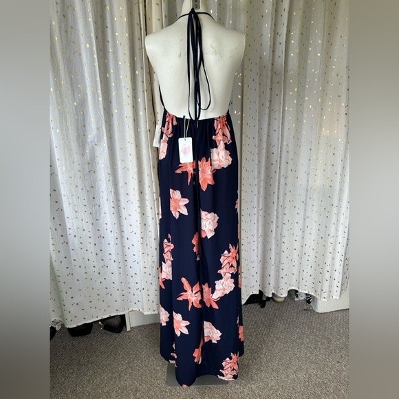 L'ATISTE By Amy Spaghetti Straps Floral Faux Wrap Plunging Backless Maxi Dress S - Picture 7 of 8